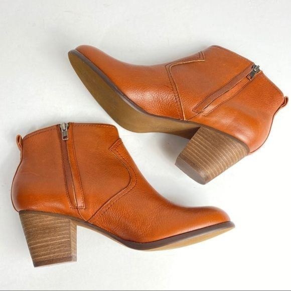 Lands' End Shoes - Land’s End Harris Ankle Booties Leather Side Zip Chestnut Brown Womens Sz 9